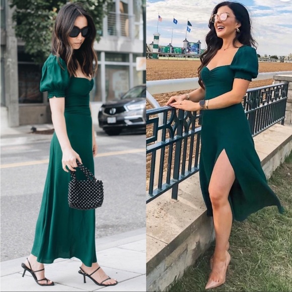(Copy) reformation / Lacey Midi Dress Emerald - Picture 4 of 9